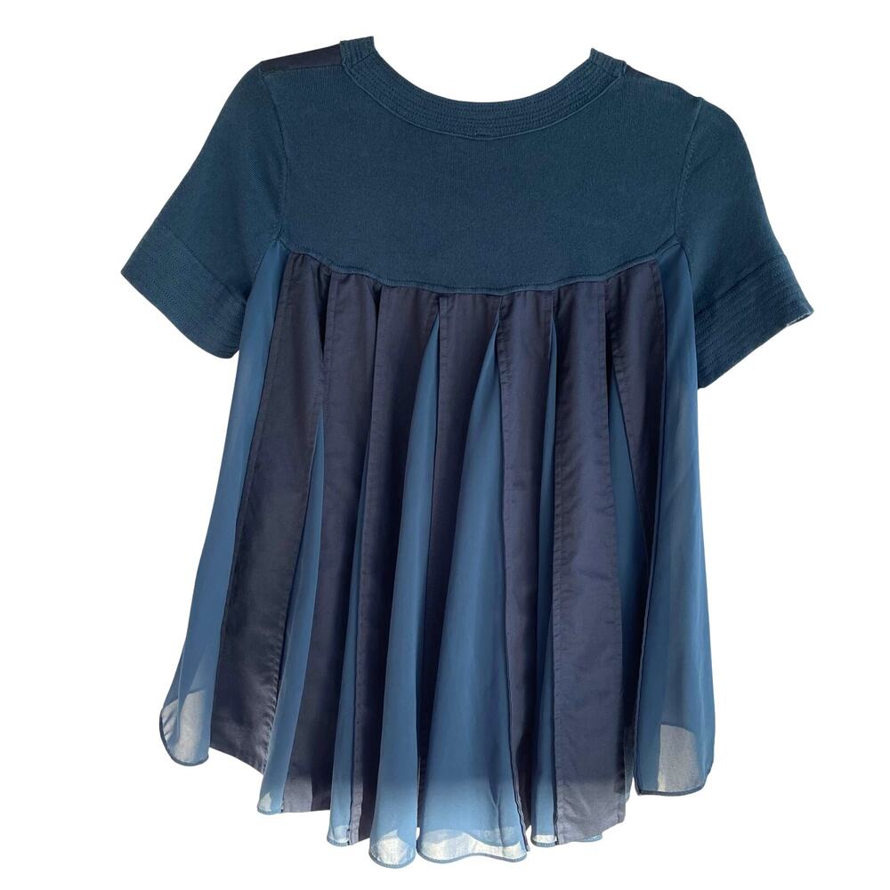 Anthropologie Moth Babydoll Pleated Sheer Short Sleeve Top Women's Sz Small
